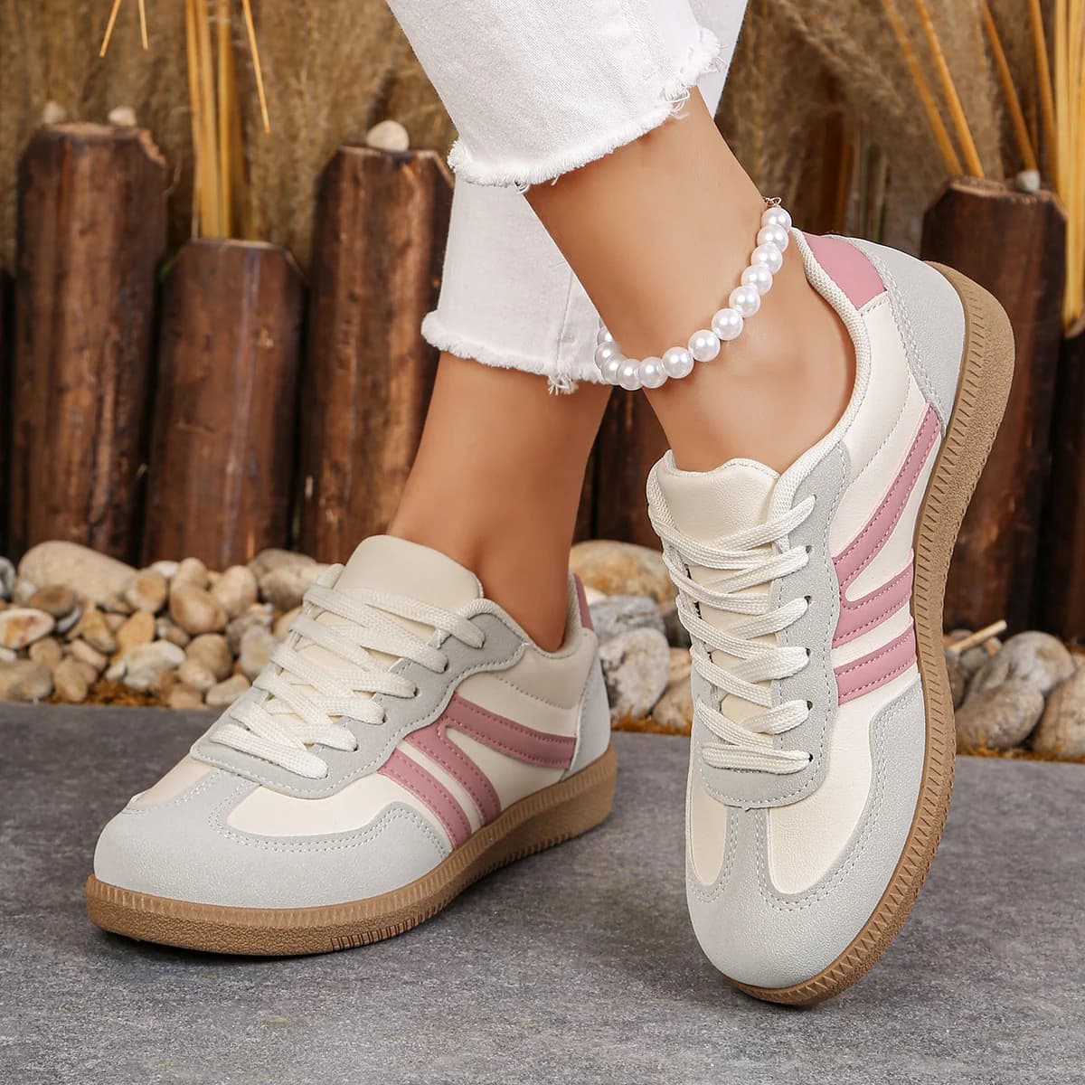 Casual Color Block Lace Up Shoes