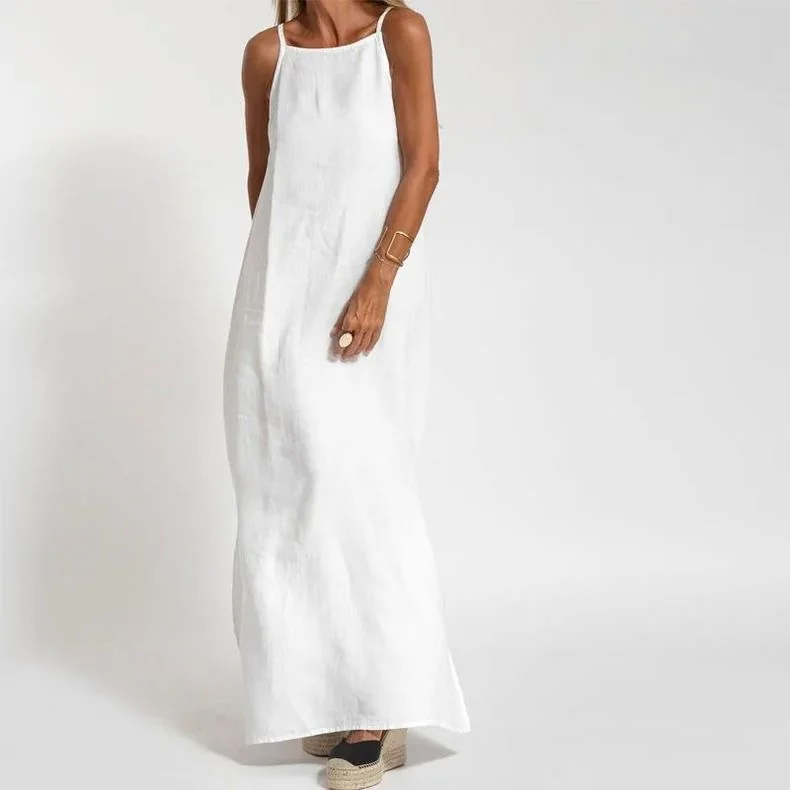 Casual Cotton Linen Slit Suspender Dress — image 1