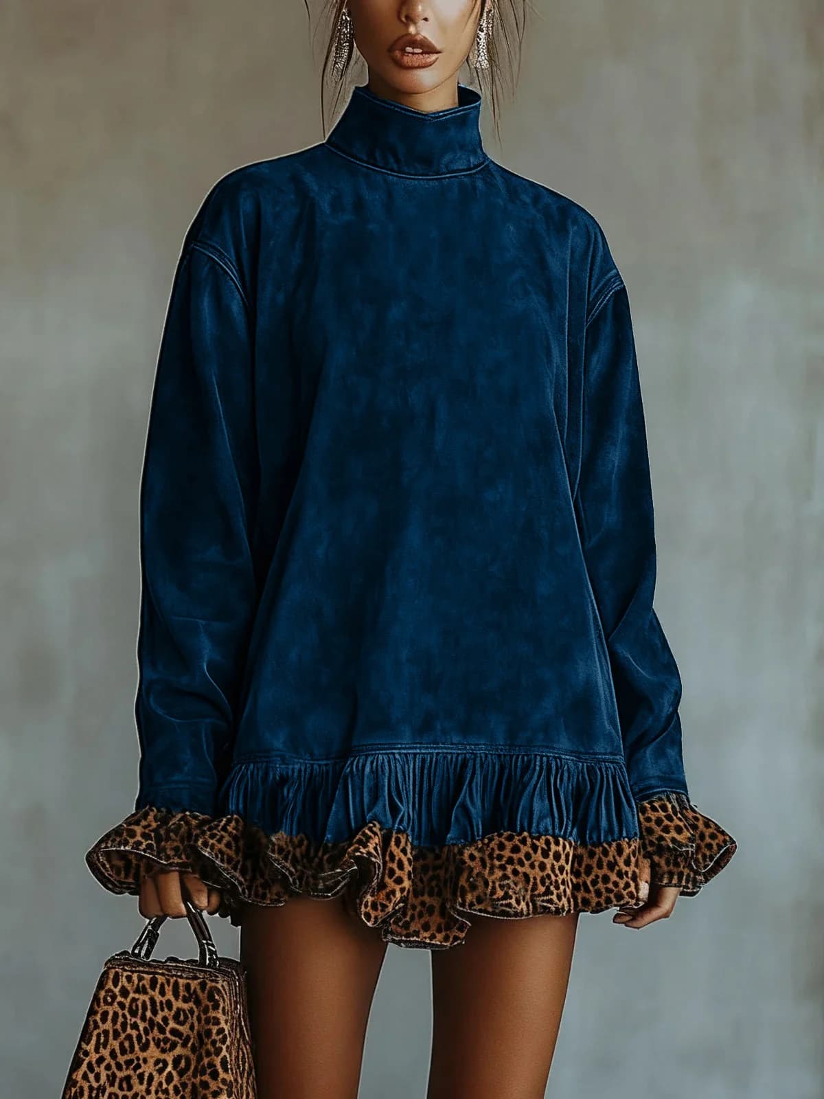 Casual High Neck Leopard Print Dress — image 1