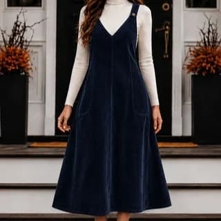 Casual V-Neck Pocket Suspender Dress — image 1