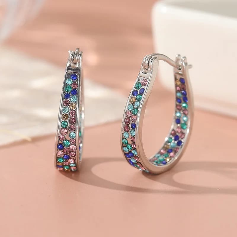 Crystal Turquoise Silver Tone Hoop Earrings — image 1