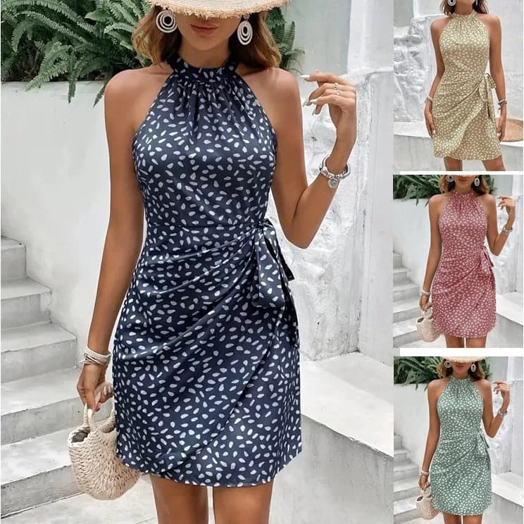 Floral Halter Neck Pleated Mini Dress — image 1