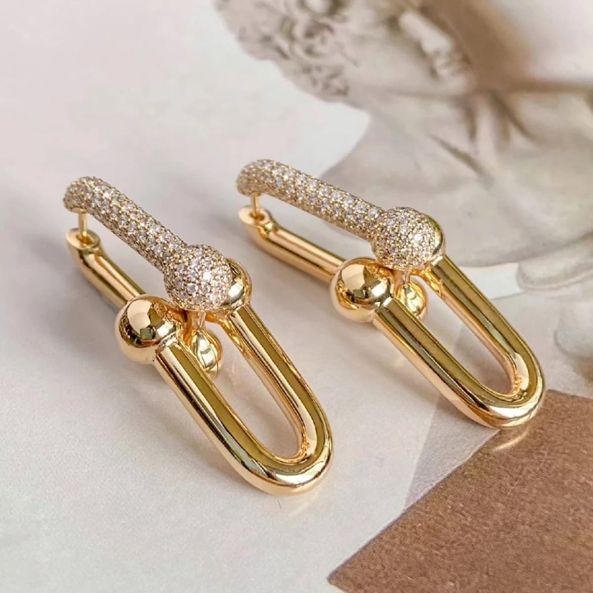 Full-Diamond Zircon U-Shaped Hoop Earrings — image 1