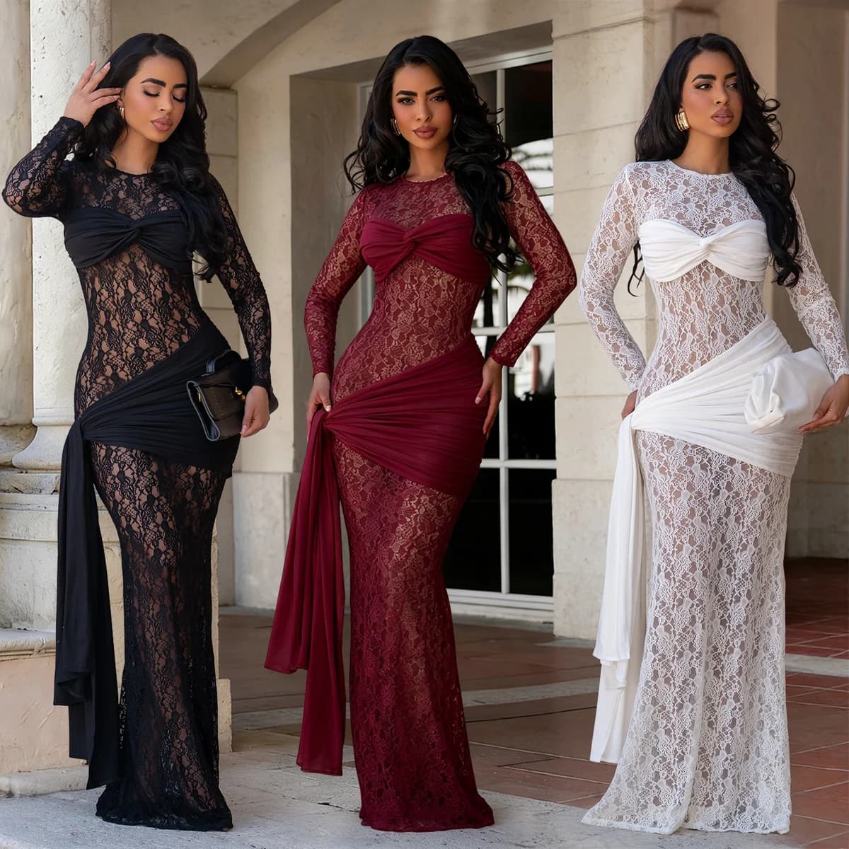 Lace Slim Long Sleeve Bodycon Dress — image 1