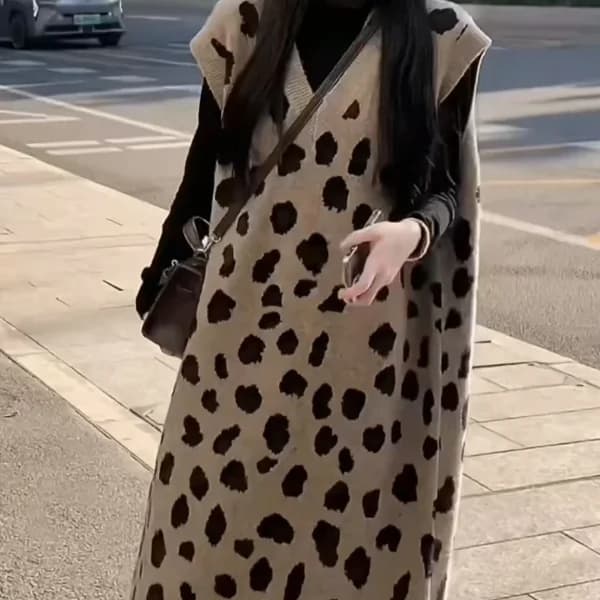 Leopard Print Knitted Midi Vest Dress — image 1