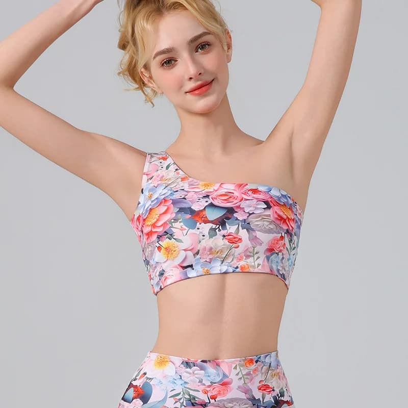 Printed One-Shoulder Yoga Vest Set — image 1