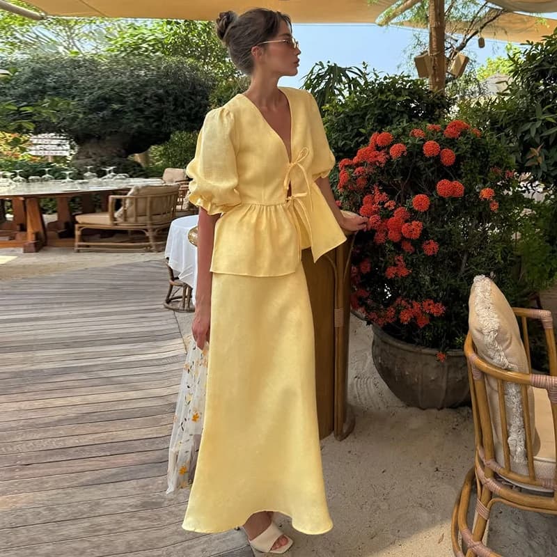 Puff Sleeve Top and Skirt Set — image 1
