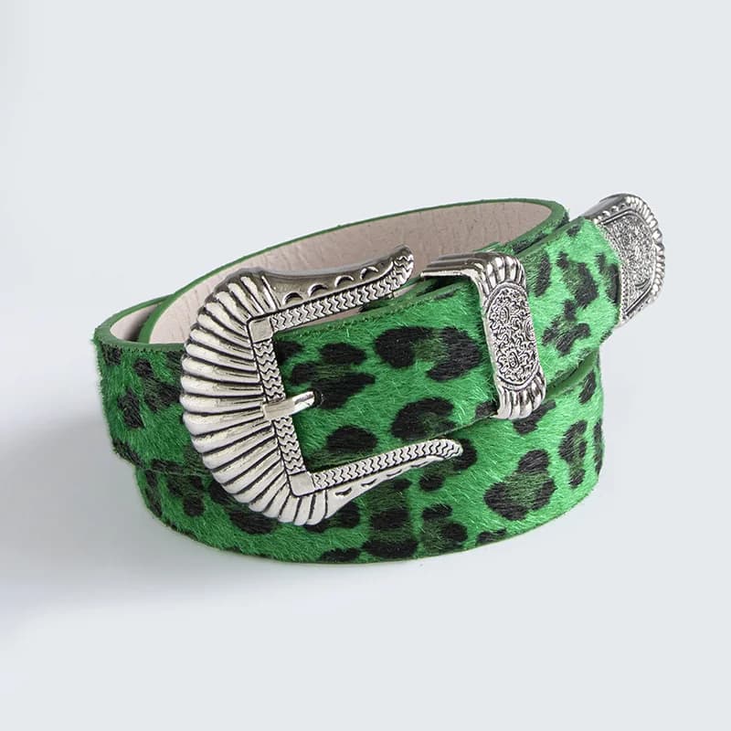 Retro Leopard Print Western Buckle Belt — image 1