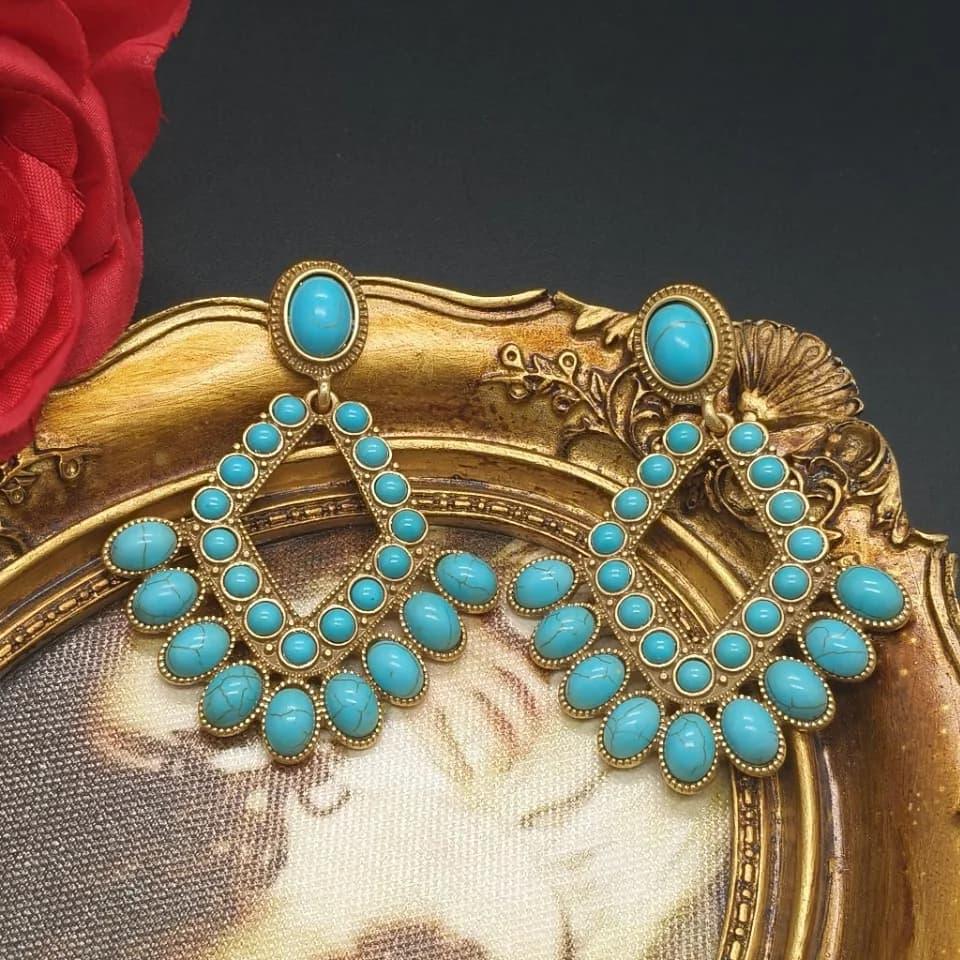 Retro Triangular Turquoise Statement Earrings — image 1