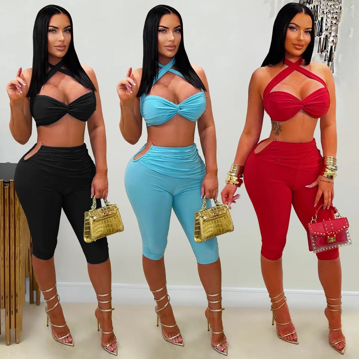 Sexy Solid Color Lace-Up Two-Piece Set — image 1