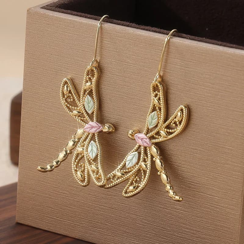 Vintage Gold Dragonfly Drop Earrings — image 1