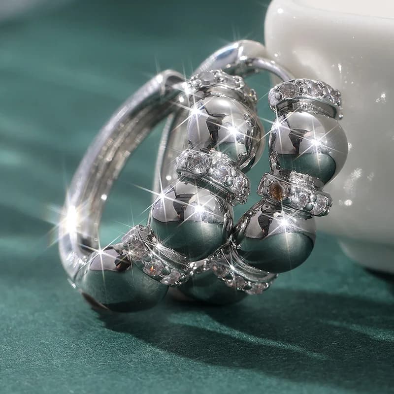 Vintage Metal Ball Crystal Hoop Earrings — image 1