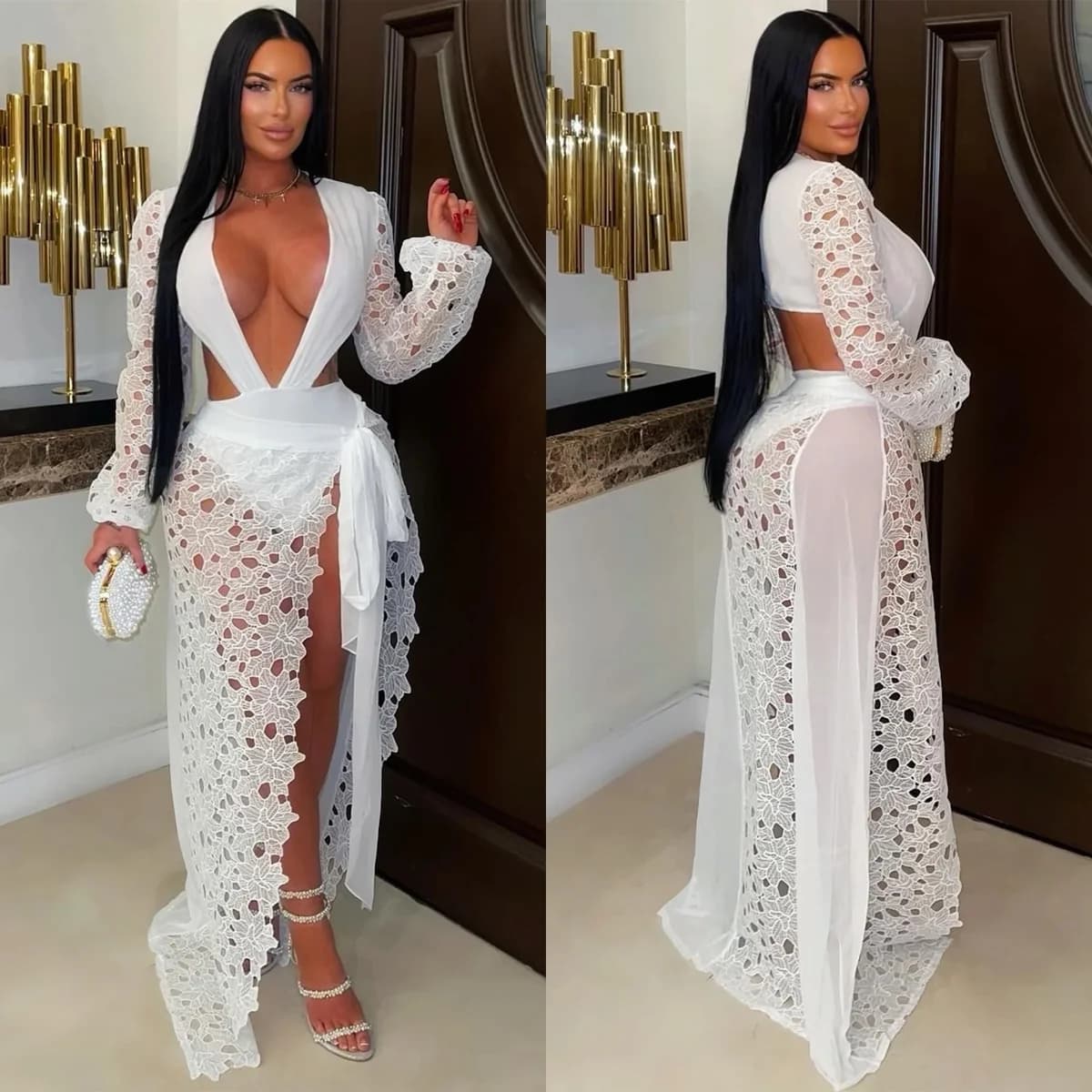 Women's Lace Deep V Split Dress — image 1