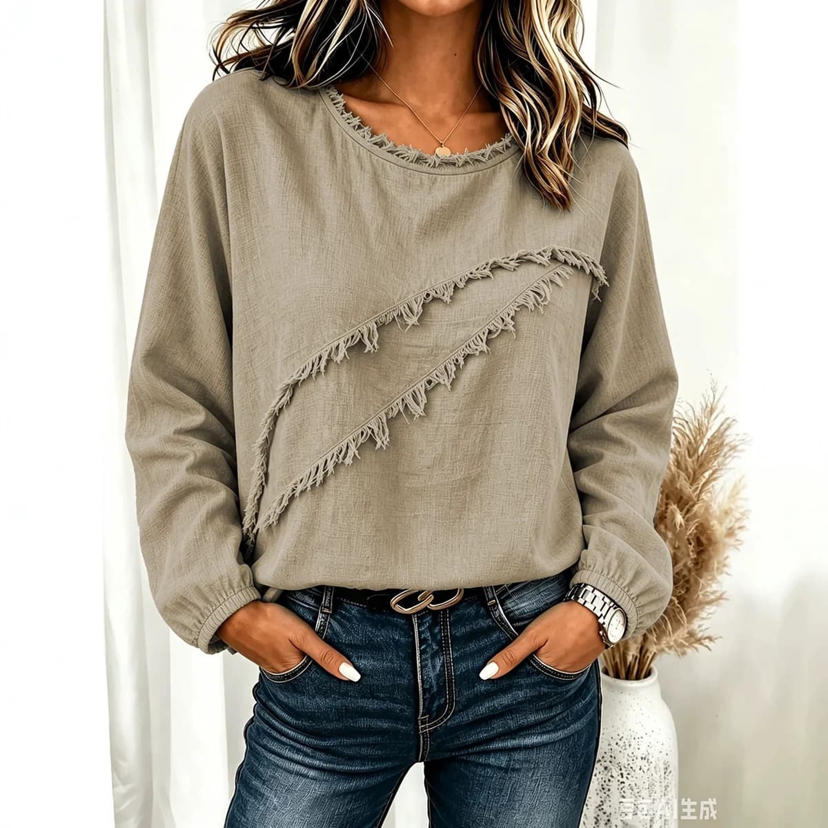 Women's Loose Tassel Crewneck Top — image 1