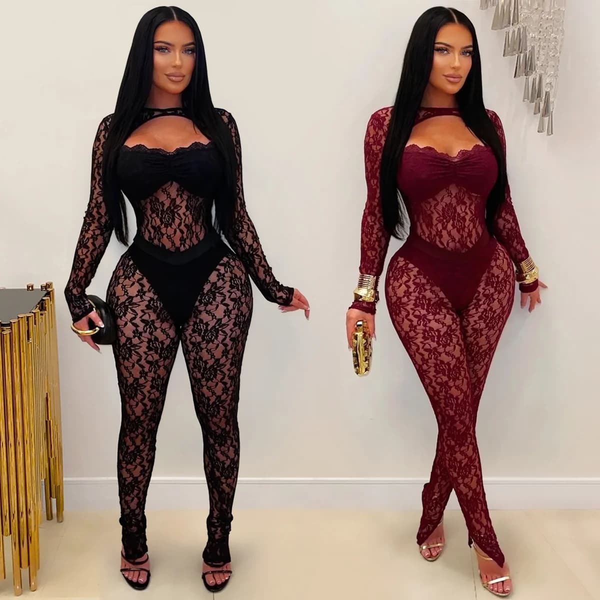 Women's See-Through Lace Bodycon Jumpsuit — image 1