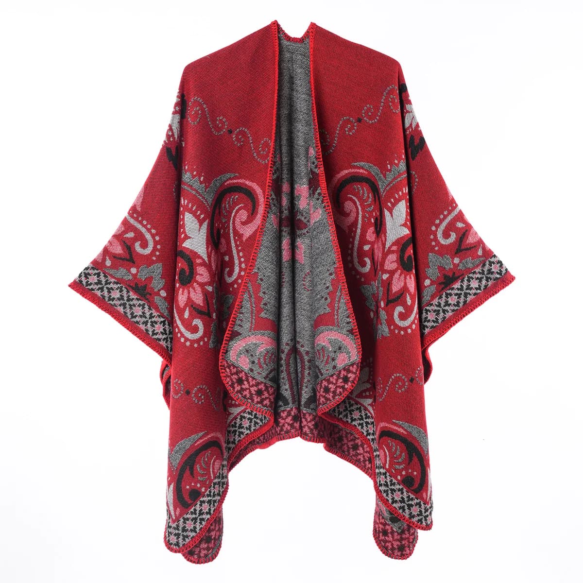 Women's Tassel Jacquard Striped Scarf Poncho — image 1